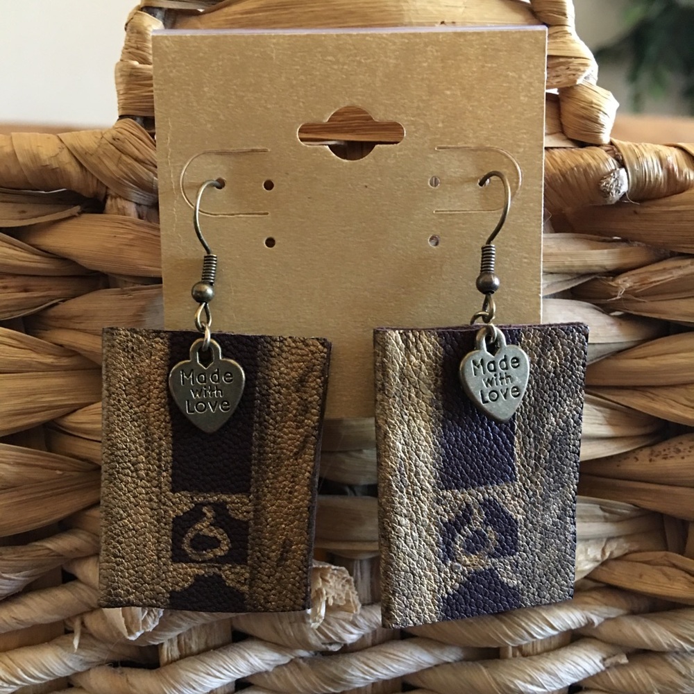 Boho handmade with love painted leather earrings